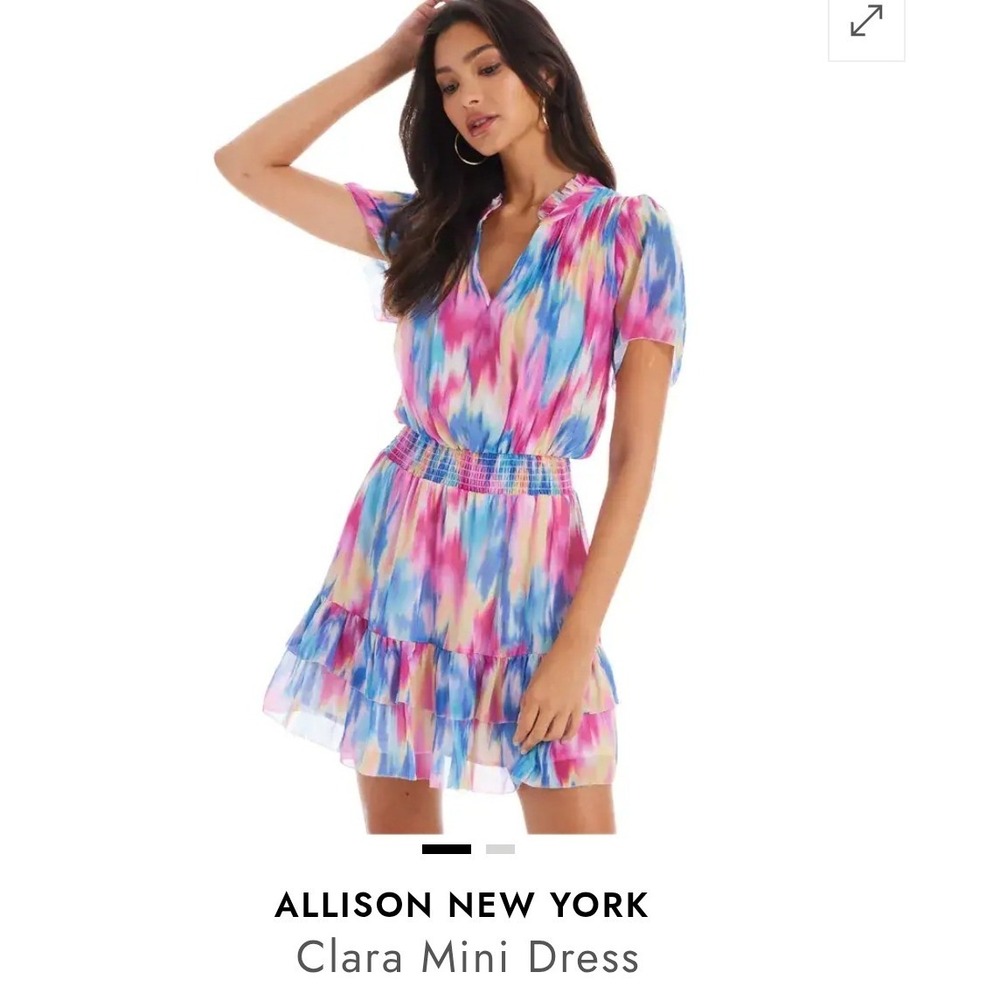 Allison New York Clara Mini Dress Multi Color Ikat Smocked Waist Ruffle XS NEW